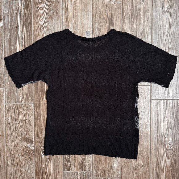 2/$18 SALE!‎ Chicos Open Knit Sweater Womens M Chevron Black Textured Oversized - Picture 8 of 8